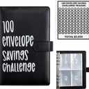 100 Envelopes Money Saving Challenge, 100 Envelope Challenge Binder, Easy and Fun Way to Save $5,050, Savings Challenges Budget Book Binder with Cash Envelopes for Office,Home,School (Black)