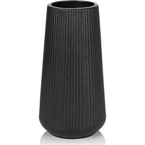 Matte Black Ceramic Vase, GUKJOB Small Cute Flower Vase for Pampas Grass, Home, Living Room, Dining Table, Farmhouse, Office Decor, Bedroom, Table, and Kitchen Shelf (Matte Black)