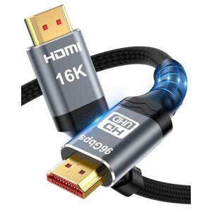 16K HDMI 2.2 Cable [16K@60Hz, 8K@240Hz, 2K/4K@480Hz/240Hz], 96Gbps Ultra High Speed Braided HDMI Cord, HDR10+ eARC HDCP 2.3 2.2 Cables for PS5/PS4/Xbox/Gaming PC/Monitor/Projector/Roku TV, 3FT