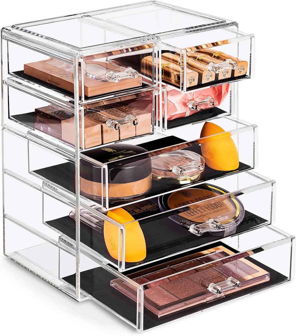 Sorbus Acrylic Makeup Organizer Set, 7-Drawer Vanity & Countertop Cosmetic Storage with Small & Wide Drawers, Clear Makeup Storage for Brushes, Lipsticks, Jewelry  Holiday Gift for Women & Teens