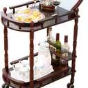 Bar Cart, Home Bar Service Cart with Wheels, 2-Layer Wine Mobile Trolley, Solid Wood Storage Rack with Bottle Rack, Mobile Food Cart Suitable for Home, Bar, Beauty Shop (Brown), 31.5 x 15.7 x 35.4 inches