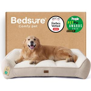 Bedsure SupportMax™ XL Plus Orthopedic Dog Beds Large Sized Dog - Extra Thick Supportive Dogs Couch with Waterproof Washable Cover, Jumbo Comfort Pet Sofa with Soft Sherpa & Nonskid Bottom, Beige, 48"