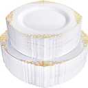 102PCS White and Gold Plastic Plates - Heavy Duty Gold Disposable Plates Include 51PCS 7.5inch Dessert Plates, 51PCS 10.25inch Dinner Plates for Wedding & Parties