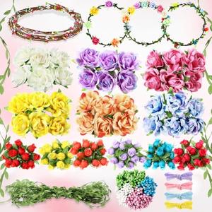 Suncalla  Sets Flower Crowns Making Kit, Make Your Own Flower Crown Wreath Garland Headbands and Bracelets Craft Kit Handmade DIY Floral Hair Accessories Gift for Girls/Teens/Women (Pomegranate)