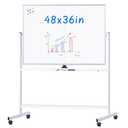 Rolling Whiteboard, 48x36 Large Magnetic White Board with Stands, Big Double-Sided White Board Dry Erase on Wheels for Homeschool, Home Office, Office, School (Silver, 48 x 36)