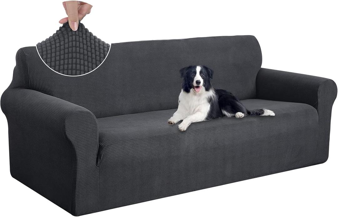 U-NICE HOME Stretch Couch Cover Sofa Cover Sofa Slipcover Furniture Protector for 4 Cushion Couch Sofa Pet Friendly(Oversized Sofa, Dark Grey)