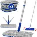 2-Sided Microfiber Dust Mop: Dry Flat Wall Mop for Hardwood Floors with 3 Reusable Pads Reversible Head for Apartment Kitchen Tile Laminate Pet Hair Cleaning
