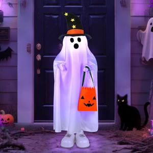 Halloween Decorations Light Up Ghost - 40 Inch Trick or Treat Jack O Lantern Candy Pocket Porch Outdoor Decoration, Halloween Decor for Yard Lawn Home Outdoor Decors