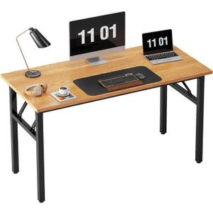 Need Home Office Desk 47 inches Folding Computer Table Workstation No Install, Teak and Black