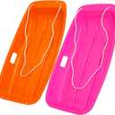 Toboggan Snow Sled for Adult and Kids-Durable Cold Resistant Flexible Design,Fits 1-2 Riders with Pull Rope & Handles for Winter Outdoor Sports-35 Inch (Orange-Pink)