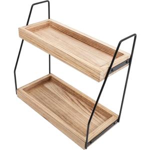 Double-Layer Kitchen Spice Rack Coffee Cup Shelf Station Organizer Wooden Storage Shelf for Bathroom Makeup Organizer