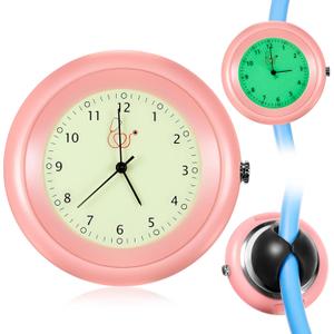 Glow in The Dark Stethoscope Watch Nurse Gift Clip on Stethoscope Clock with Second Hand Pocket Clock with Medical Symbols 2025 CNA Week Appreciation Accessories for Doctor Clinic Staff(Pink)