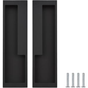 MOROBOR Zinc Alloy Flush Pull Handles, 2pcs Embedded Sliding Door Handle with Hidden Screws, 7.95'' Modern Simple Door Pull Handle for Sliding Barn Drawer Cupboard Wardrobe/Matte Black (202mm)