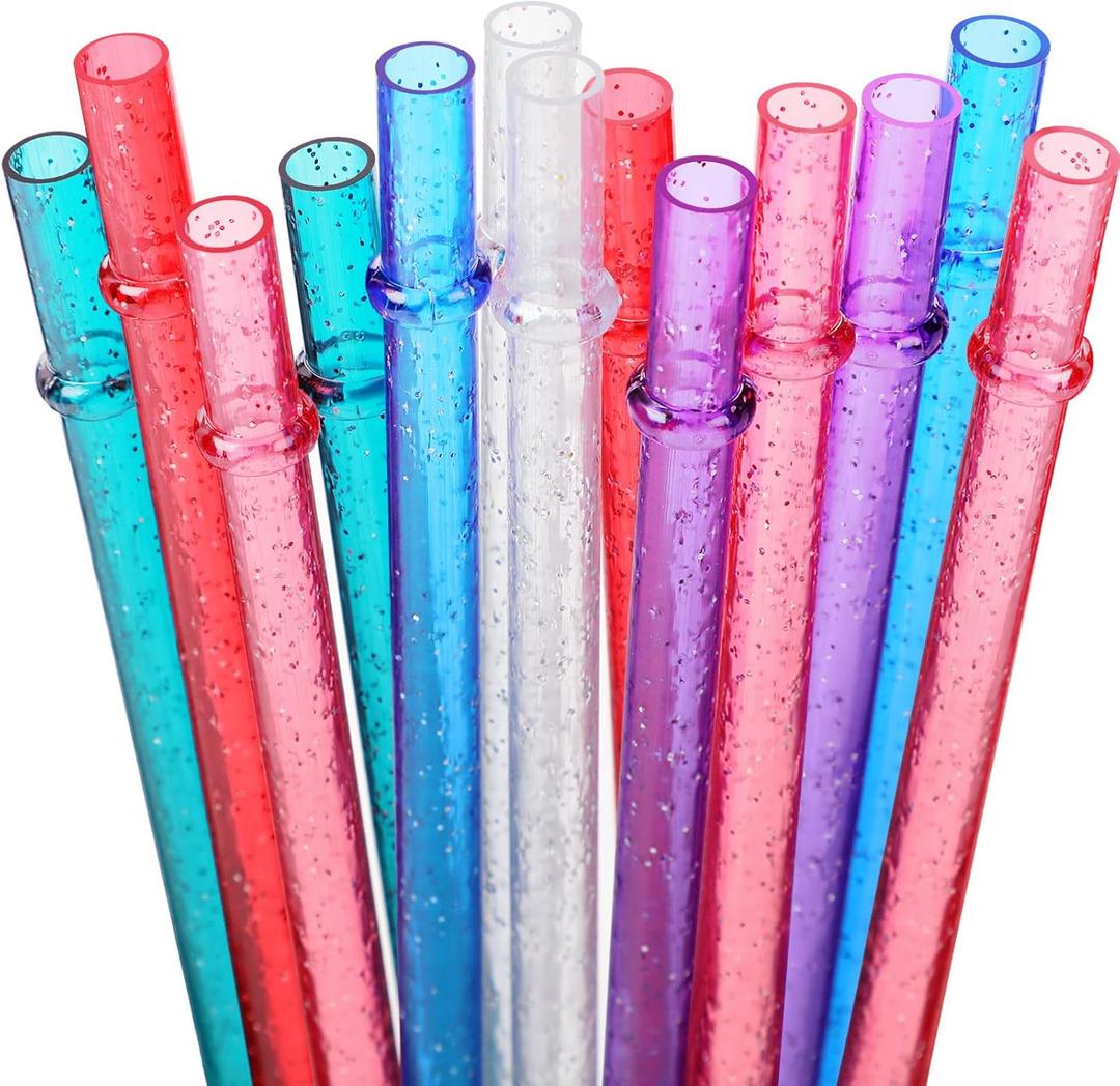 120 Pieces Glitter Reusable Straws Bulk Plastic 11 Inch Color Changing Straws Hard Plastic Tumbler Pipe for Cups Cleaning Brush Rainbow Colored Drinking Straws