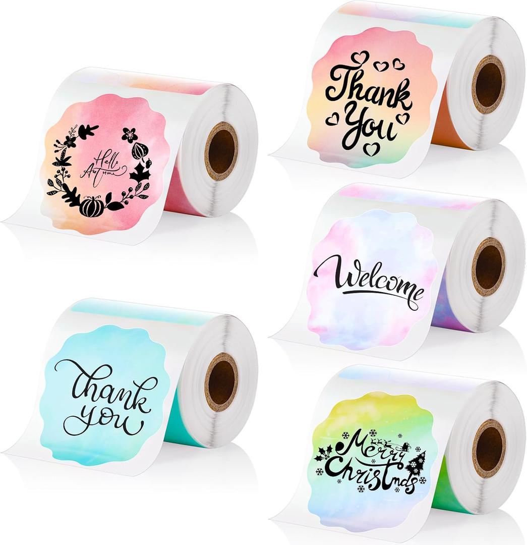 Gersoniel 700 Pcs 2 Inch Round Thermal Labels Waterproof Circle Direct Thermal Stickers Printable Labels for Valentine's Day Gift Wrapping Thanks Card Small Business Logo(Pastel,Scalloped)