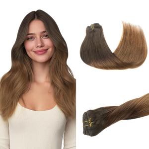 GOO GOO Clip in Hair Extensions Real Human Hair, Remy Human Hair Extensions Clip ins for Women, Natural Human Hair, 20inch 120g 7Pcs, 1D/2C/4E Chocolate Dip Color Melt