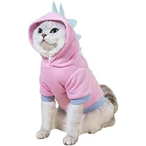 QWEEE Dinosaur Dog Hoodie - Warm Jacket for Puppy, Kitten, Small & Medium Dogs & Cats - Baby Pink, Medium