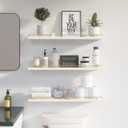 WOPITUES Floating Shelves 24 inch with Gold Metal Guardrail, Shelves for Wall Decor Set of 3, Wall Shelves for Bedroom, Bathroom, Kitchen, Living Room, Plants, Picture Frames, Art- White and Gold, 23.6 inch