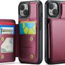 Vinich for iPhone 15 Wallet Case with Card Holder, RFID Blocking Credit Slots Kickstand Shockproof Phone Cover Fit for iPhone 15 6.1" Wine Red