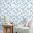 Hopepak Peel and Stick Wallpaper Floral Contact Paper Blue Floral Wallpapers Modern Self Adhesive Removable Vinyl Wallpaper for Living Room 17.3"x197"
