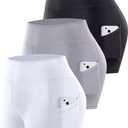 3 Pack Biker Shorts with Pockets Women,5 Soft High Waist Tummy Control Yoga Workout Athletic Running (Small-Medium, Black/Grey/White)