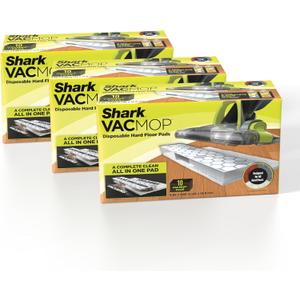 Shark VACMOP Disposable Hard Floor Pad Refills, Compatible with VM252 & VM180, No-touch Disposal, For use on ALL Sealed Floors - Stone, Hardwood, Laminate & Tile, (Pack of 3, 30 Count Total), VMP30