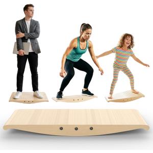 Wood Balance Board for Standing Desk - 360 Wobble Board for Anti-Fatigue & Core Strength Training - Anti-Slip Rocker for Surf, Skate & Ski Simulation, Supports 330lbs