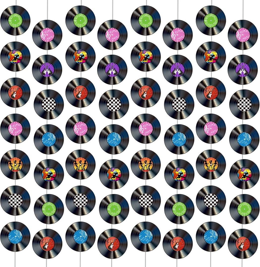 12 PCS Vinyl Records Banners 50's Party Decorations Music Record Hanging Swirl 1950's Party Garland Kit Vinyl Retro Party Supplies Streamer Cutouts for 50s 70s 90s Theme Door Home Party Favor