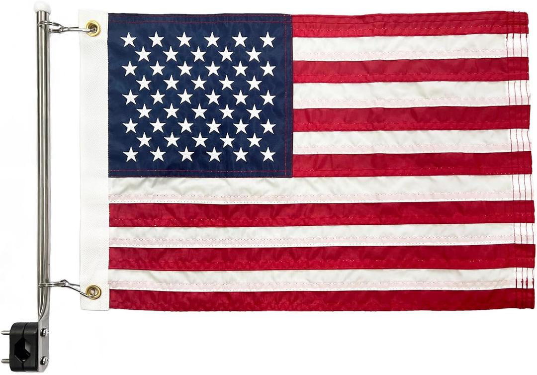 SYII American Boat Flag Pole Kits, Outdoor Embroiderers American Flag 12x18 Inch and Boat Flagpole, Boat Yacht Marine Stainless Flag Pole