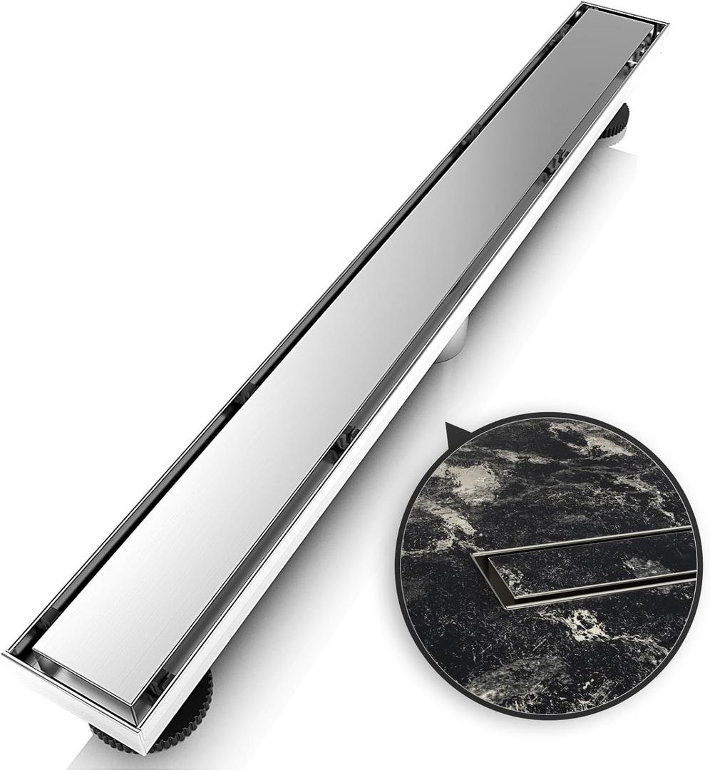 WEBANG 24 Inch Linear Shower Drain Rectangular Floor Drain with Accessories Reversible 2-in-1 Cover Tile Insert Grate Removable SUS304 Stainless Steel CUPC Certified Brushed