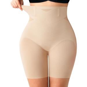 Nebility Shapewear Tummy Control High Waisted Butt Lifting Panties Body Shaper Shapewear Shorts Thigh Slimmer (Beige, M)