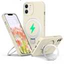 Liquid Silicone Case for iPhone 11 with Magnetic Ring Stand, Upgraded Camera Lens Protection, Mil-Grade Drop Shockproof, Anti-Scratch Microfiber Lining Silicone Case (Beige)