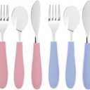 Elk and Friends Kids Silverware with Silicone Handle | Childrens Safe Flatware | Kids Utensils | Spoon + Fork + Knife set | 4 years+ | 6 Pieces (Blush/Lilac)