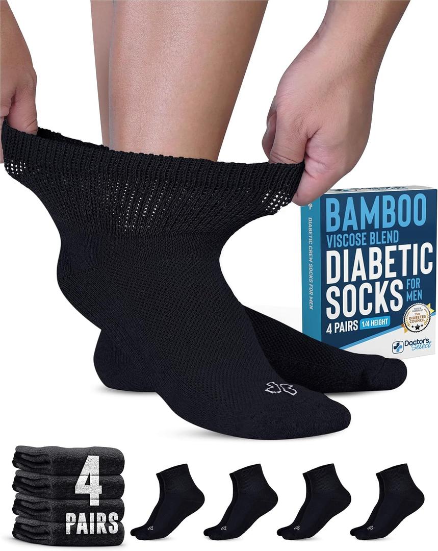 Doctor's Select Diabetic Socks for Men - 4 Pairs Diabetic Ankle Socks for Men | Non Binding Neuropathy Socks