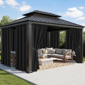 Black Outdoor Curtains for Patio Waterproof - 8 Panels Weatherproof Privacy Outside Curtains with Rod Pocket for Pergola, Gazebo, Porch, Cabana, Balcony, 54 x 95 Inch