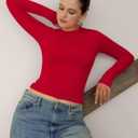 Women's Long Sleeve Shirts Crew Neck Slim Fit Going Out Tops Basic Tees Barely There Collection (Red, XS)