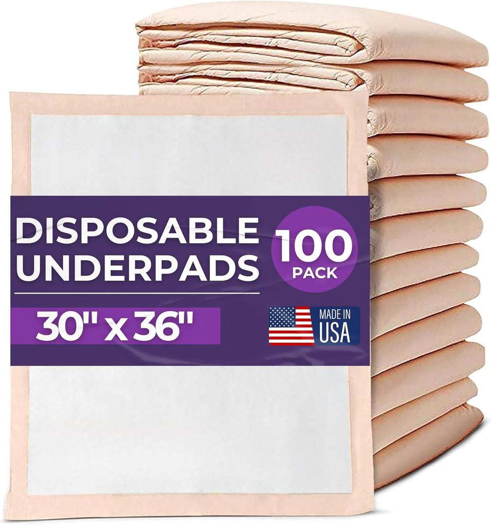Premium Disposable Chucks Underpads 100 Count, 30" x 36" - Highly Absorbent Bed Pads for Incontinence and Senior Care - Peach Color - Leak Proof Protection - Bulk Case Pack
