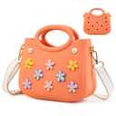 Small Rubber Beach Bag with Custom Charms & Strap for Girls & Women Cute Waterproof EVA Tote for Beach, Pool & Travel (Orange)