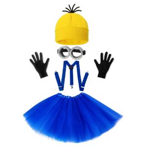 Halloween Costume for Adult Women,Goggles/Yellow Beanie/Blue Dress/Suspenders/Gloves Halloween Costume Accessories 4 Pcs Halloween Costume Accessories Adults-Yellow Beanie Hat/Goggles/Gloves/Suspenders for Halloween Dress Up