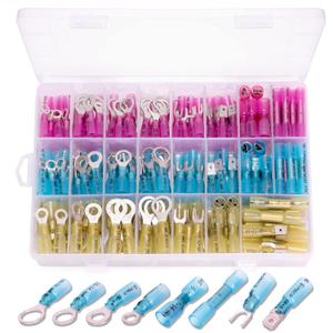 Heat Shrink Wire Connectors Kit, Ginsco Electrical Waterproof Crimp Butt Terminals, Insulated Spade Connectors for Marine Automotive Trailer RV Boat Truck Wiring 250PCS