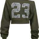 WDIRARA Women's Jersey Shirts Leopard Number Graphic Off the Shoulder Sweatshirt Crop Tops (XS)