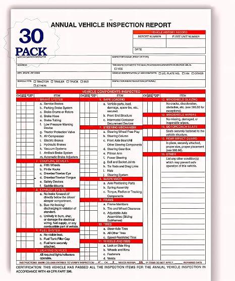 30-Pack Dot Inspection Forms and Stickers, Annual Vehicle Inspection Report Form, DOT-Compliant 3-Ply Carbonless Forms for Fleet Management, 8.2" x 11.5"