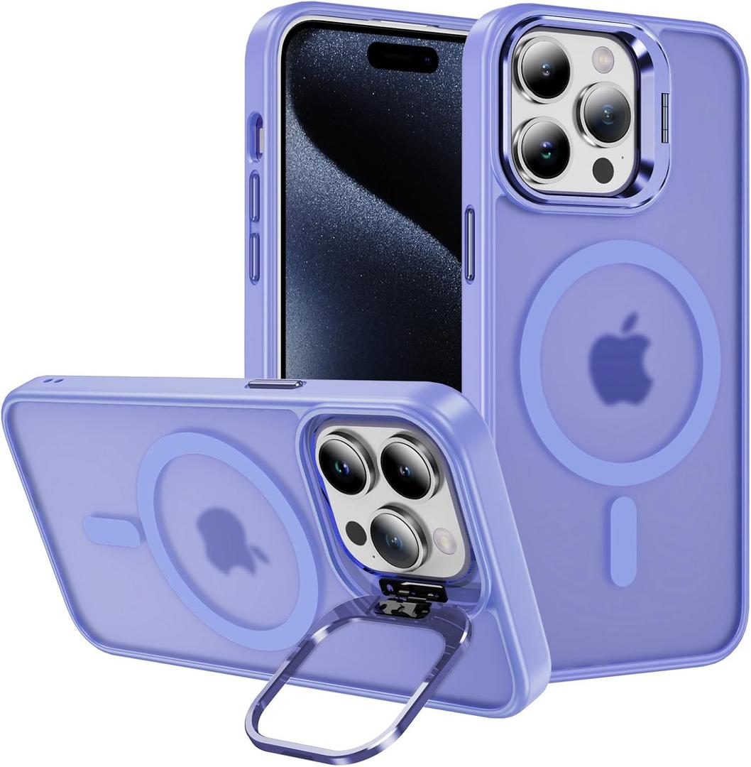 for iPhone 15 Pro Case Compatible with Magsafe, Translucent Matte Camera Kickstand iPhone 15 Pro Case Shockproof Heavy Duty Protective Cover Case for iPhone 15 Pro