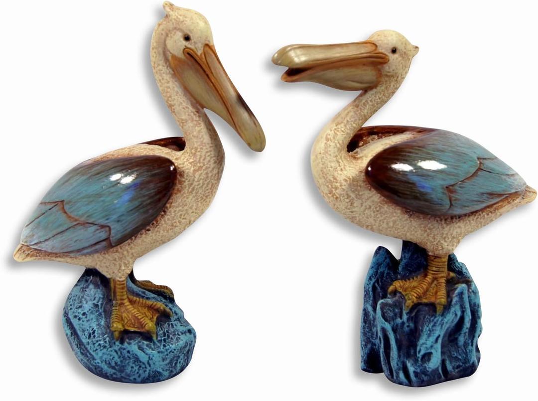 Hand Painted Lover Pelican Bird Couple Figurine 4.75" (Set of 2)