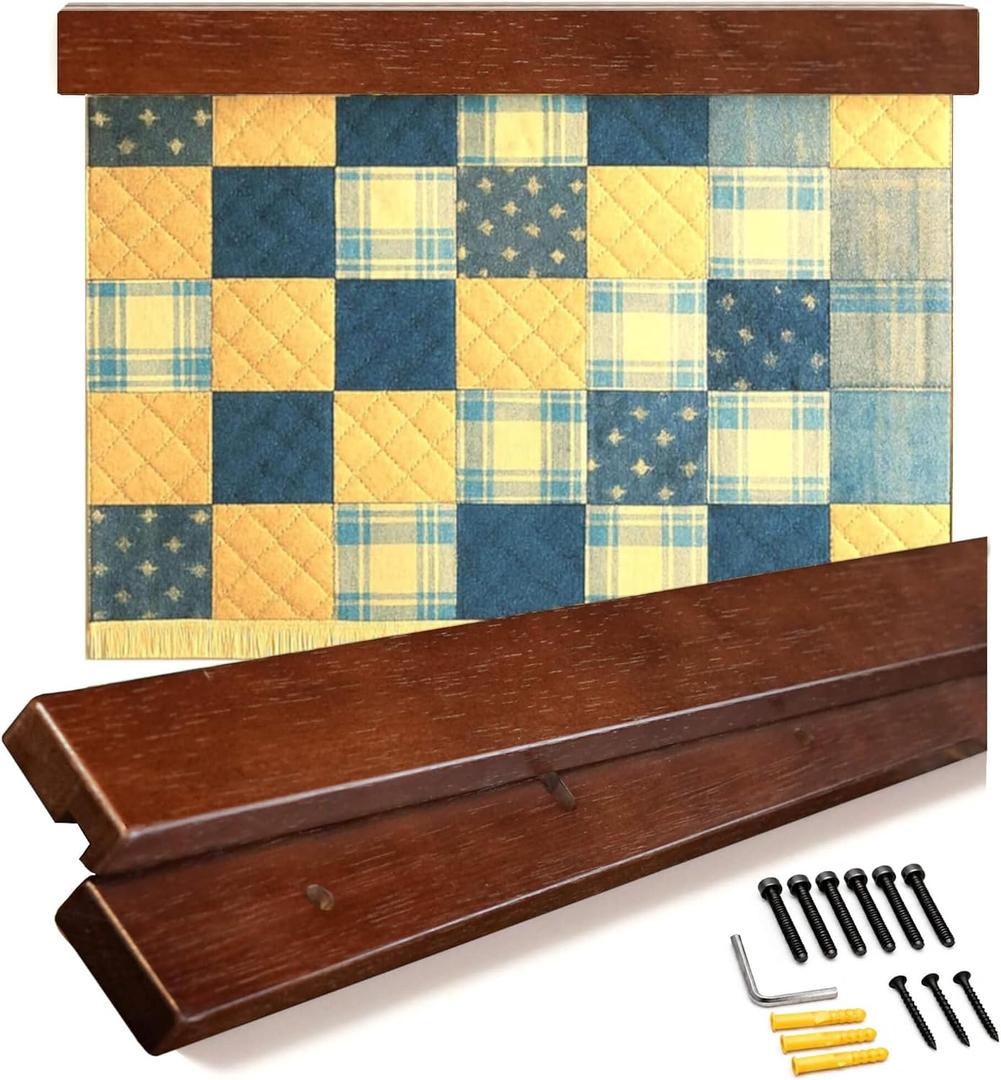 Dacri Home Quilt Hanger for Wall Display - 48 Inch Tapestry Hanger from Premium Teak Wood - Safe Mount Quilt Rack for Heavy Rugs, Tapestries, and Other Wall Hangings (Light Wallnut Stain)