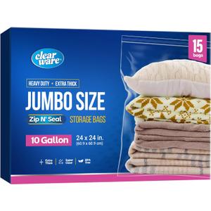 15 Count - Large Storage Bags With Zipper Top, 10 Gallon Size 24" x 24", Extra Large Plastic, For Clothes, Travel, Moving, BPA-Free, Heavy Duty 3-Mil Thick 15 Count - Large Storage Bags With Zipper Top, 10 Gallon Size 24" x 24", Extra Large Plastic, For Clothes, Travel, Moving, BPA-Free, Heavy Duty 3-Mil Thick