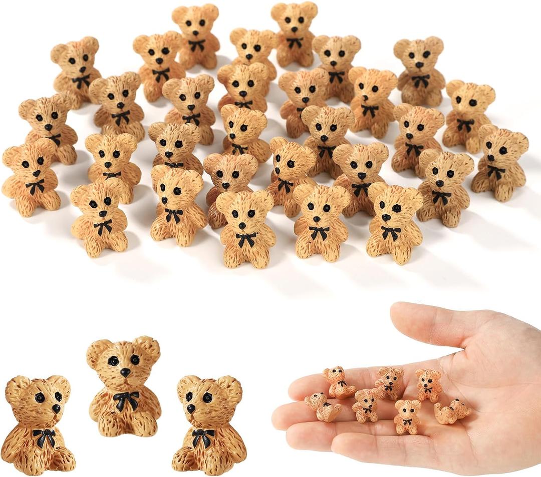 30pcs Mini Resin Teddy Bear, Cute Miniature Teddy Bears Plush Doll Tiny Animals Small Bears Perfect Decoration Accessories for Car Fairy Gardens Birthday Wedding Favor Party Dollhouse(Brown)