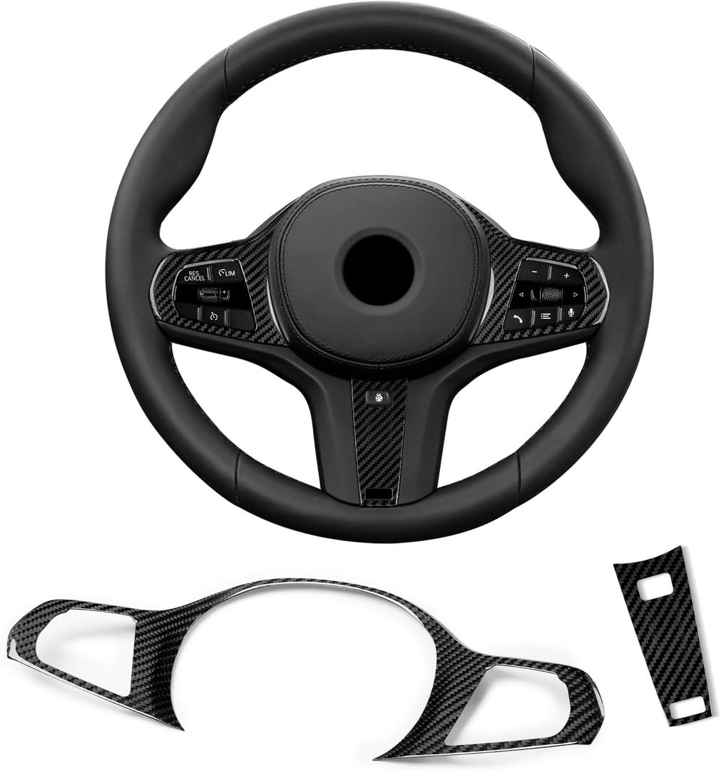 T-carbon Steering Wheel Frame Cover Trim Fits BMW 3 5 Series X3 X5 X6 I4 Z4 M2 M4 M5 XM X3M X4M X5M X6M Fits BMW G20 G21 G22 G26 G29 G30 G32 G42 F44 F90 F95 F96 Real Carbon Fiber Interior Accessories