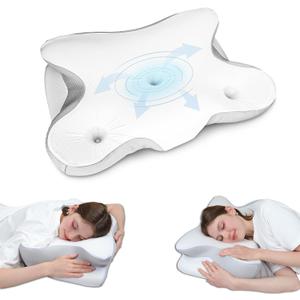 Cervical Pillow for Neck Pain Relief - Ergonomic Memory Foam Pillow, Cooling Sleeping Side Sleeper Pillow for Neck, Breathable Pillowcase Three-Hole Neck Support Contour for Side Back Stomach Sleeper