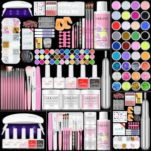 SAVILAND Acrylic Nail Kit with Drill: Professional Nail Kit Acrylic Set for Beginners with Everything Gel Polish U V Light Decorations for Home Salon Gift Set (414pcs)